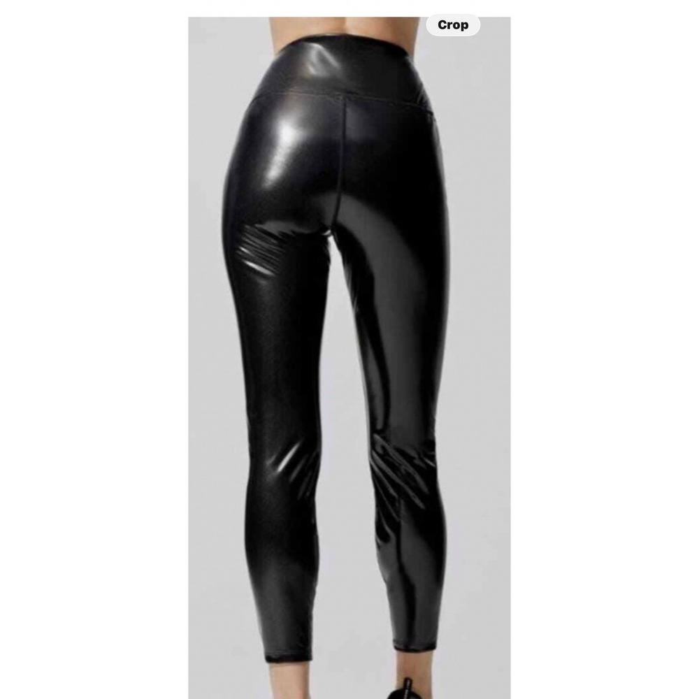 NWOT Carbon 38 Black Mob Wife Glam High Waist Shiny Wet Look Leggings SZ S‎